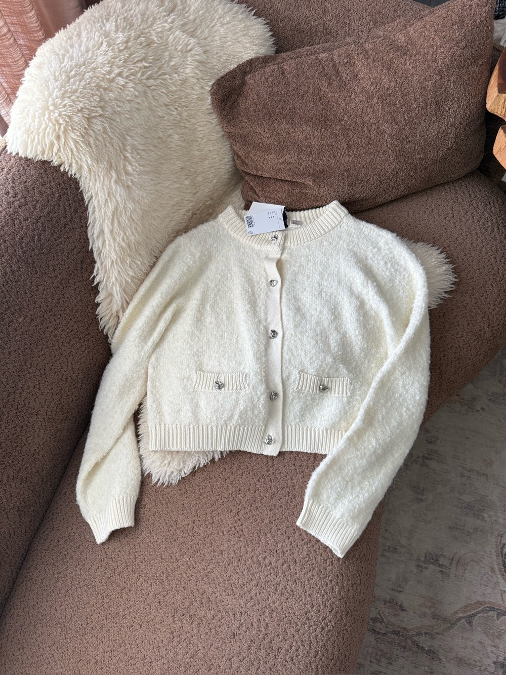 H&M Wool Blend Boucle Knit Cream Cardigan